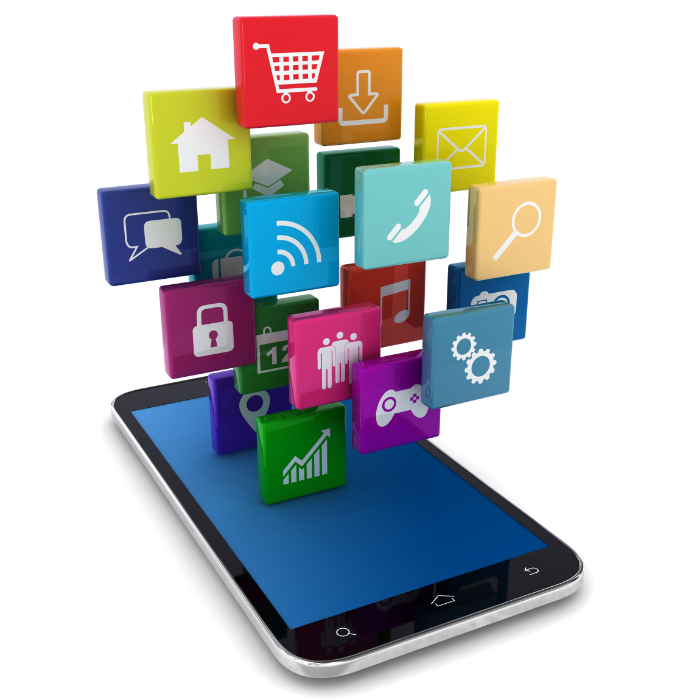 items among square slats emerging above and from a device platform including but not limited to: shopping cart, home, download, mail, magnifying glass, settings wheels, controller, chat, security