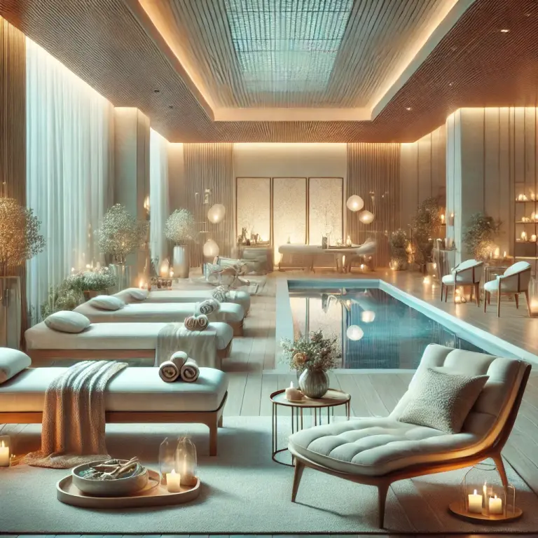 a living room filled with lots of furniture next to a swimming pool