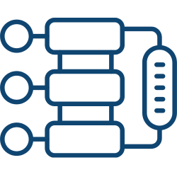 A computer icon with four wires, representing connectivity and technology