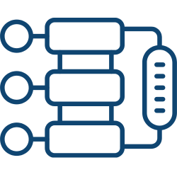A computer icon with four wires, representing connectivity and technology